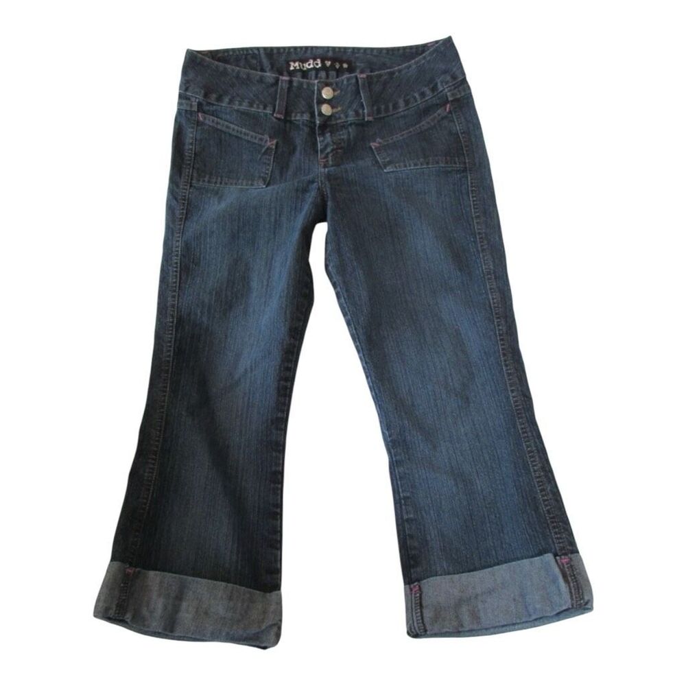 Mudd Juniors Women Capri Jeans Size 11 Y2K Cropped Cuffed Denim Stretch Blue
